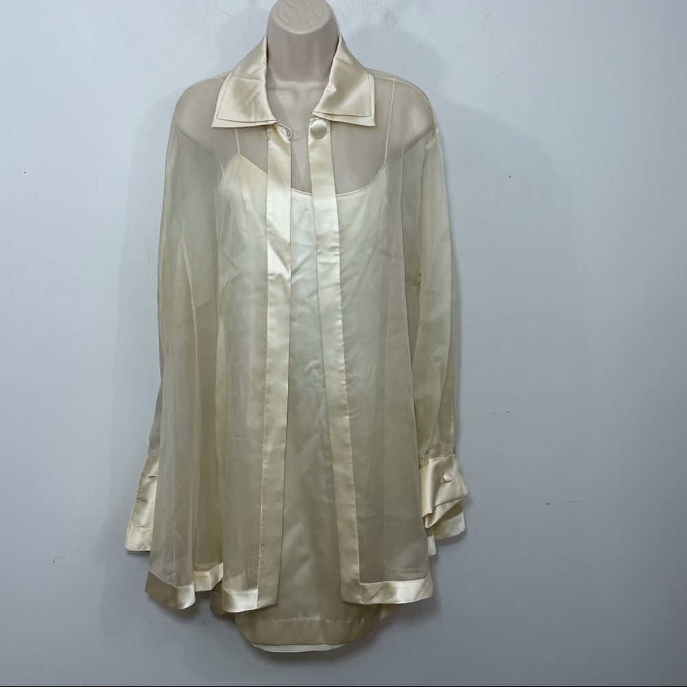 Vintage august silk slip dress and sheer oversized blouse cream size 6 small